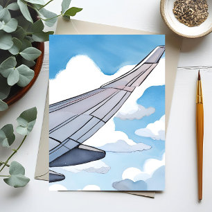 Carte Postale Siège Fenêtre   Aile d'Avion Ciel Aquarelle Voyage