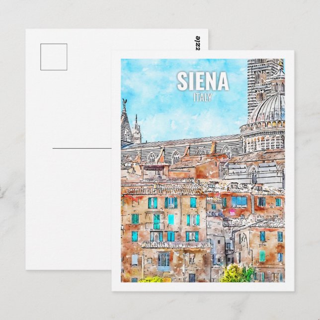 Carte Postale Siena Italie célèbre Travel Place aquarelle (Devant / Derrière)