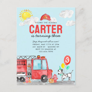Carte Postale Signaler l'alarme Camion pompier Anniversaire