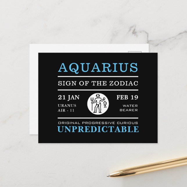 Carte Postale Signe Aquarius du Zodiaque, Astrologique (Devant/Arrière en situation)