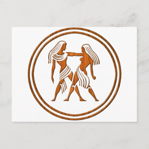 Carte Postale SIGNE D'Astrologie Jumelles Zodiac Gemini Wood