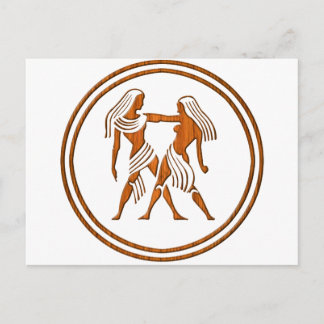 Carte Postale SIGNE D'Astrologie Jumelles Zodiac Gemini Wood