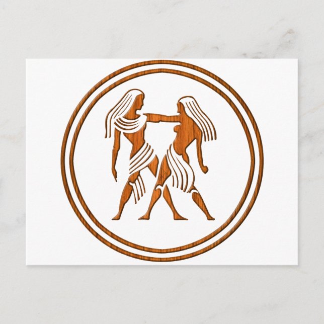 Carte Postale SIGNE D'Astrologie Jumelles Zodiac Gemini Wood (Devant)