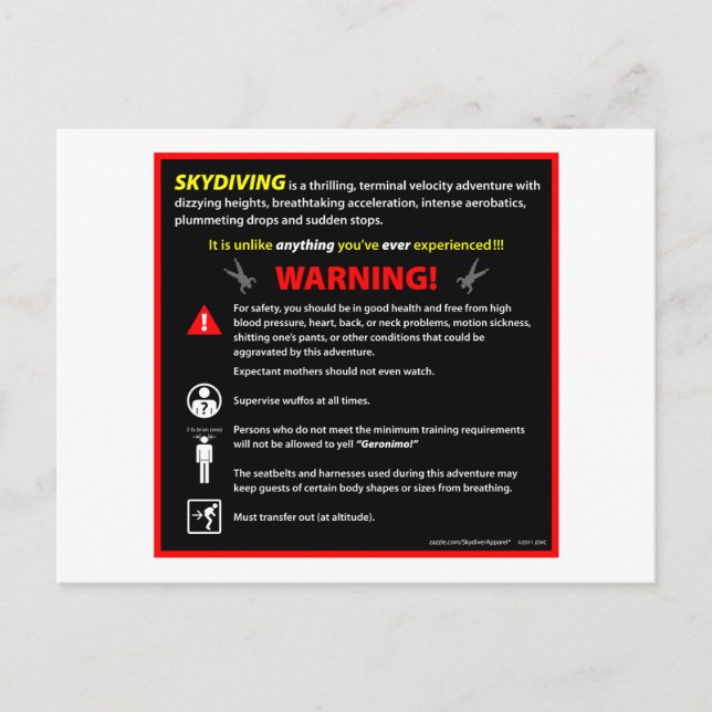 Carte Postale SIGNE D'Avertissement Du Parc À Thème SKYDIVING (Devant)