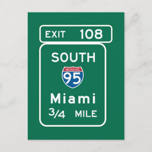 Carte Postale SIGNE DE LA ROUTE DE Miami, FL