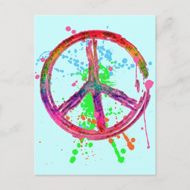 CARTE POSTALE SIGNE DE PAIX RETRO PEINT SPLATTER (Devant)