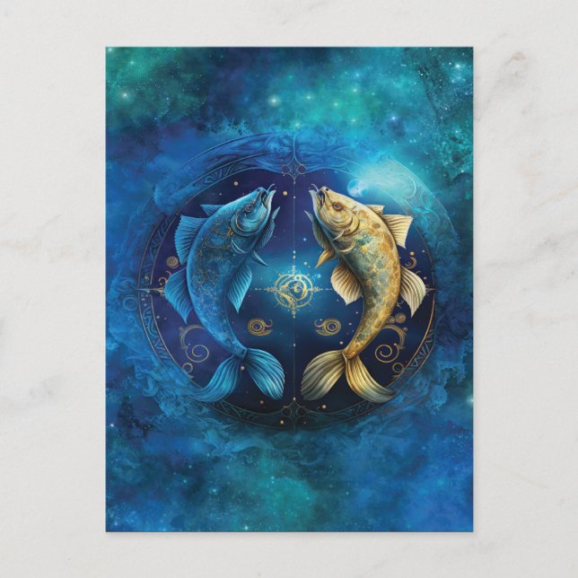 Carte Postale Signe de zodiaque Pisces Design d'aquarelle (Devant)