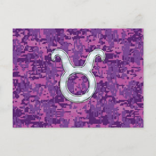 Carte Postale Signe du Taureau en Nacre sur Camouflage Numérique