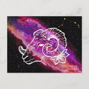 Carte Postale Signe du zodiaque Constellation du Bélier Rose Vio