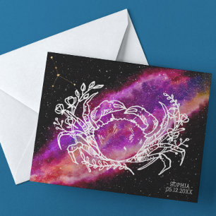 Carte Postale Signe du zodiaque Constellation du Cancer Rose Gal