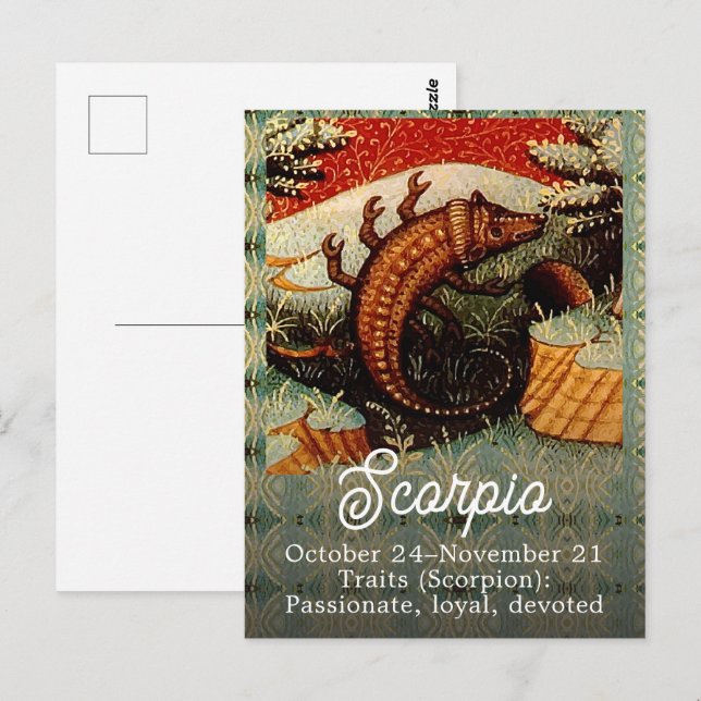 Carte Postale Signe du zodiaque Scorpion anniversaire (Devant / Derrière)