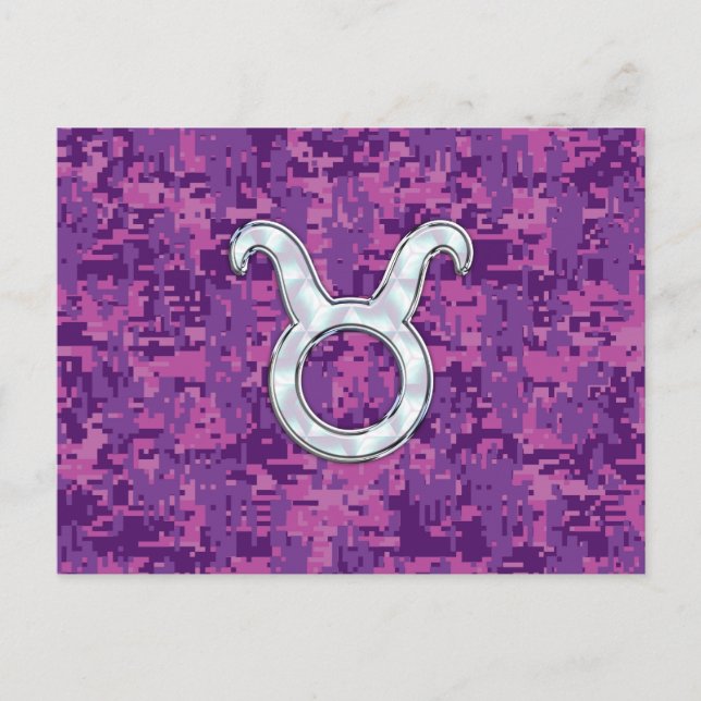 Carte Postale Signe du zodiaque Taureau en nacre sur camouflage  (Devant)