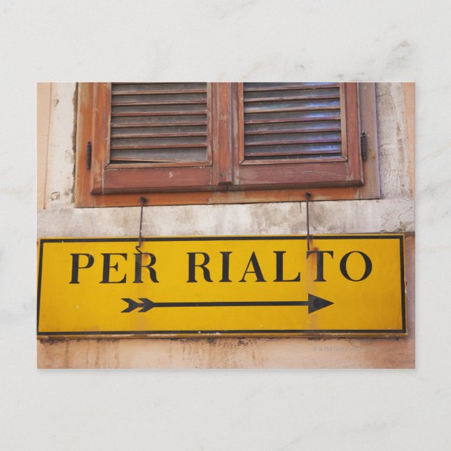 Carte Postale Signe indiquant le chemin vers le pont du Rialto, (Devant)