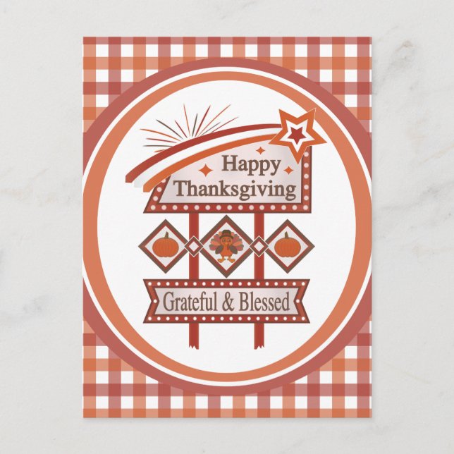Carte Postale Signe rétro gracieux et béni du bon thanksgiving (Devant)