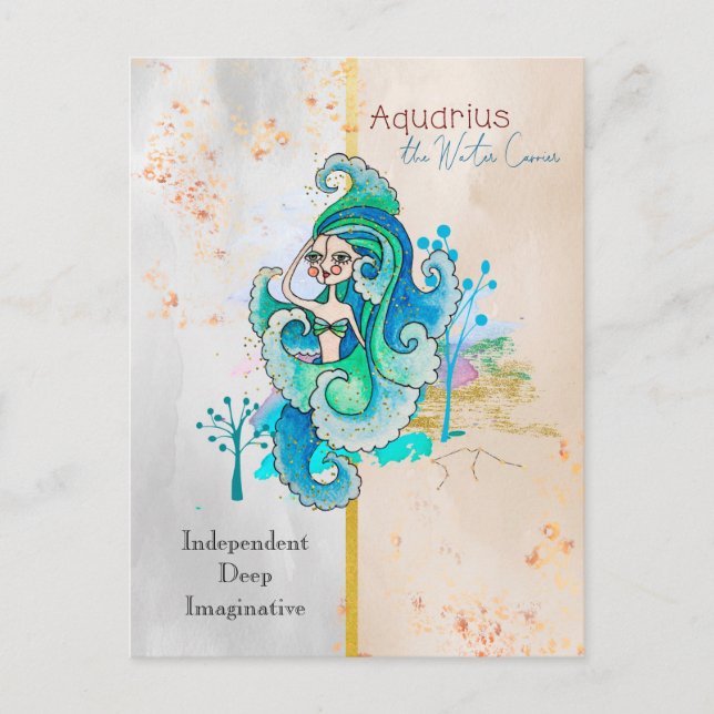 Carte Postale SIGNE Zodiaque Aquarius Transporteur d'eau fille l (Devant)