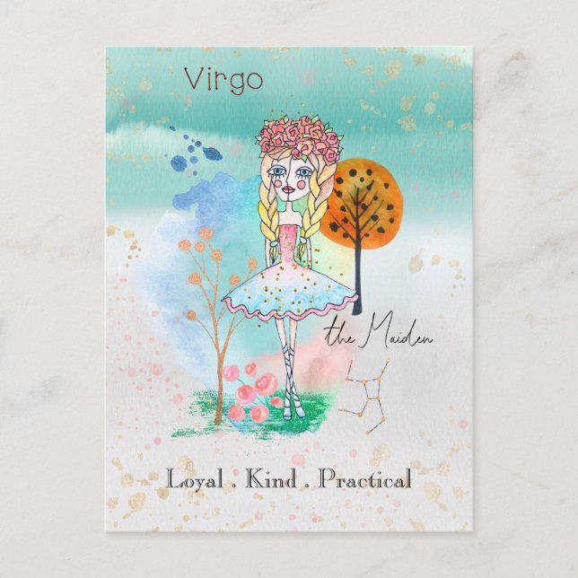 Carte Postale SIGNE Zodiaque Virgo Maiden fille Whimsical (Devant)