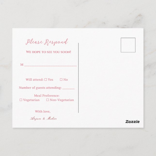 Carte Postale Sikh Wedding RSVP | Anand Karaj Reply post Card (Dos)