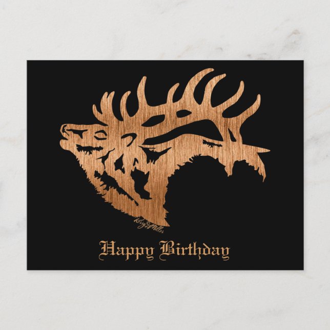 Carte Postale Silhouette classique en bois d'Elk Bull (Devant)