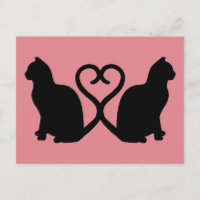 Carte postale Silhouette Coeur deux chats