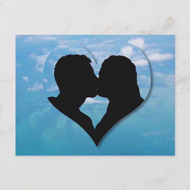 Carte Postale Silhouette Couple Baiser - Ciel Bleu (Devant)