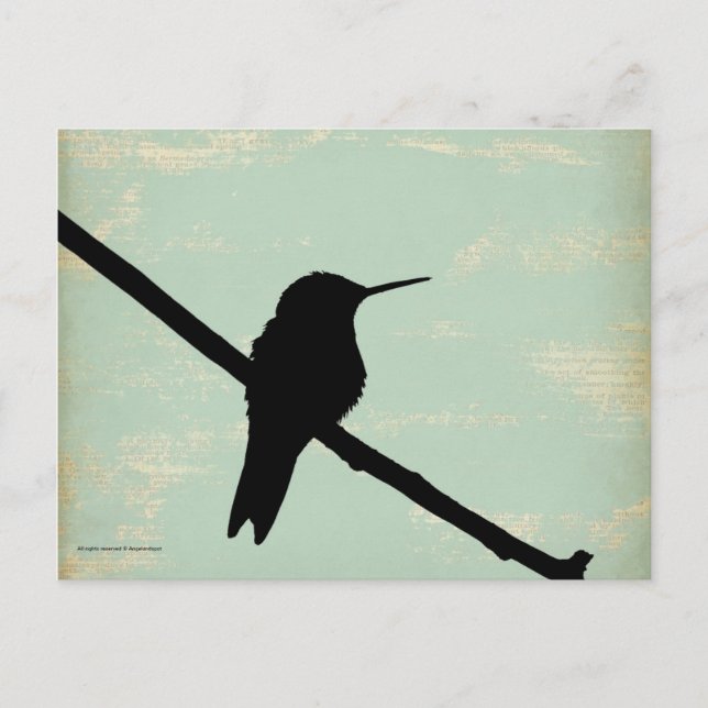 Carte Postale Silhouette de colibri sur Arrière - plan Blue Grun (Devant)