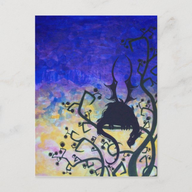 Carte Postale Silhouette de dragon de l'aube à l'imaginaire art  (Devant)