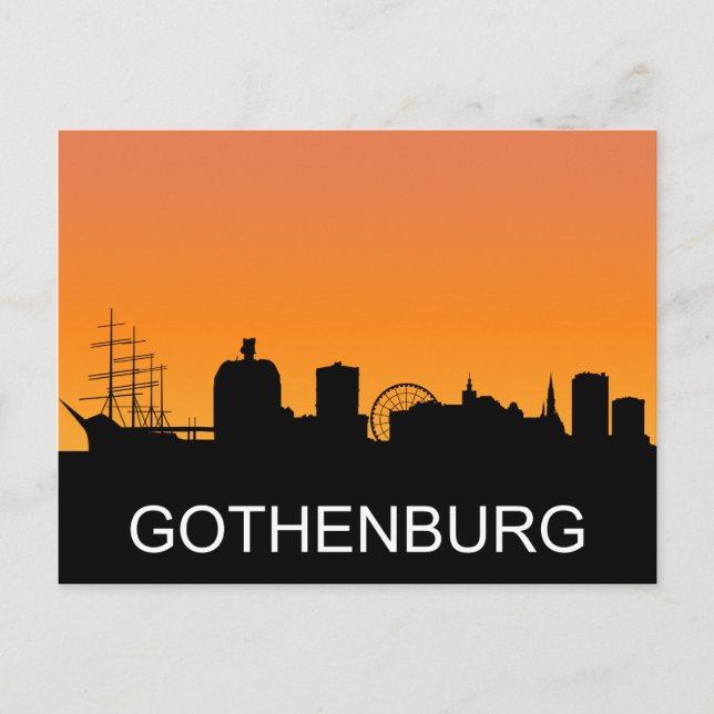 Carte Postale Silhouette de Göteborg, illustration du coucher de (Devant)