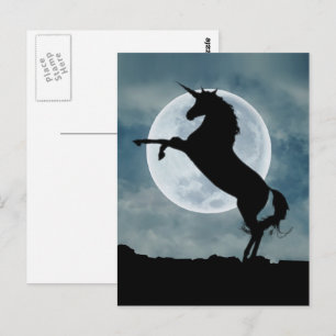 Carte Postale Silhouette de licorne ciel nocturne pleine lune