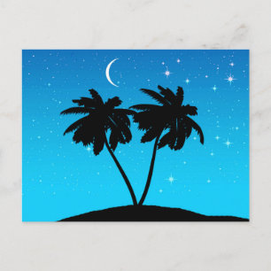 Carte Postale Silhouette de palmier sur fond bleu du soir