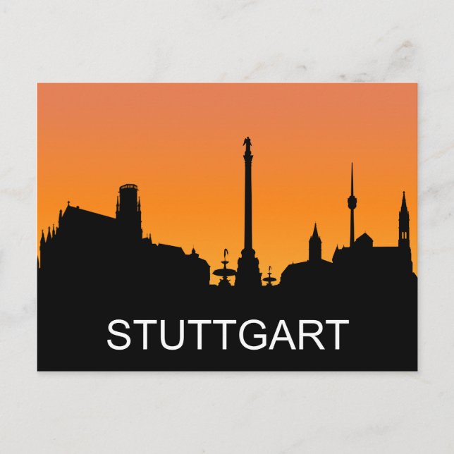 Carte Postale Silhouette de Stuttgart, coucher de soleil d'été,  (Devant)