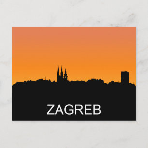 Carte Postale Silhouette de Zagreb, illustration du coucher de s