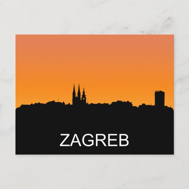 Carte Postale Silhouette de Zagreb, illustration du coucher de s (Devant)