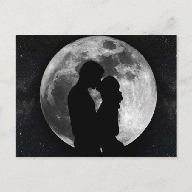 Carte Postale Silhouette des amoureux en pleine lune la nuit (Devant)