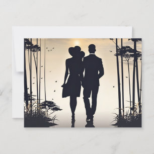 Carte Postale Silhouette d'or de l'amour au coucher du soleil