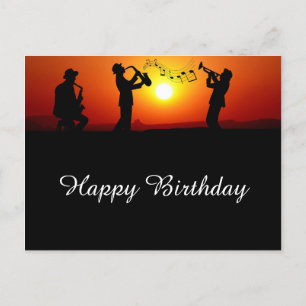 Carte Postale Silhouette d'orchestre de jazz Coucher de soleil o