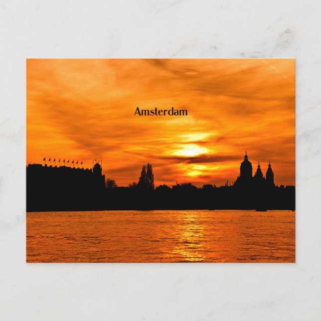 Carte Postale Silhouette du coucher de soleil à Amsterdam (Devant)
