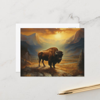 Carte Postale Silhouette du coucher de soleil de bison de buffle