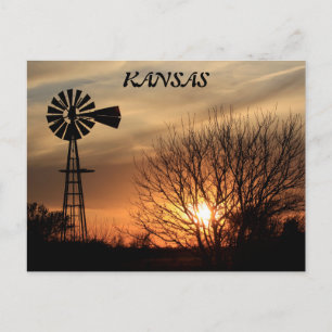 Carte postale Silhouette du moulin à vent Kansas S