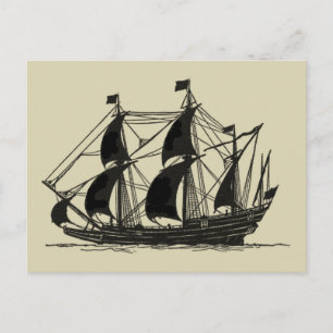 Carte Postale Silhouette du navire avec voiles de billage