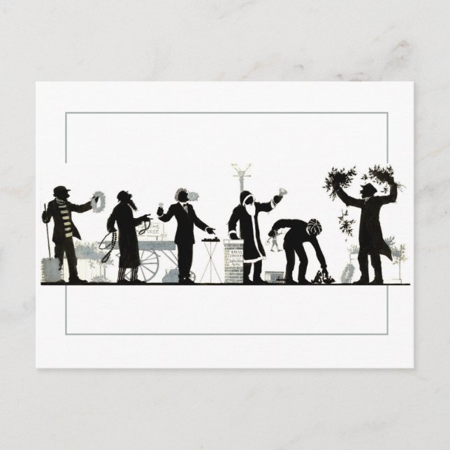 Carte Postale Silhouette d'un marché de rue de Noël (Devant)