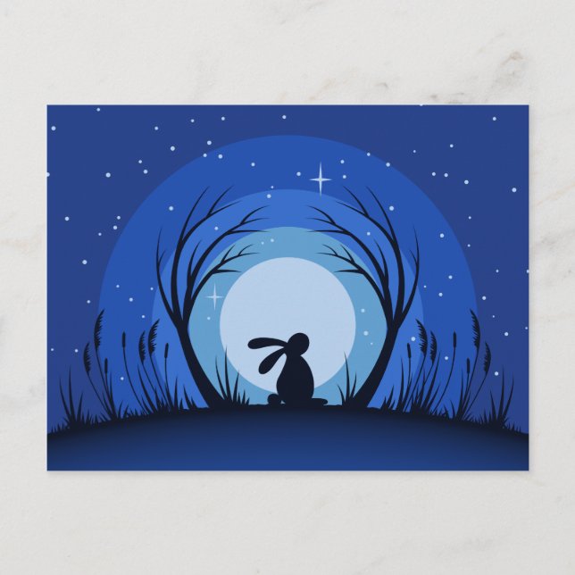 Carte Postale Silhouette en lumière de lune de lapin (Devant)