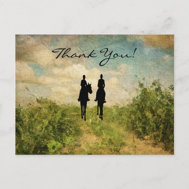 Carte Postale Silhouette Horseback équitation Couple Merci (Devant)