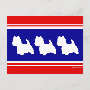 Carte Postale Silhouette Westie Rouge, Blanc, Bleu