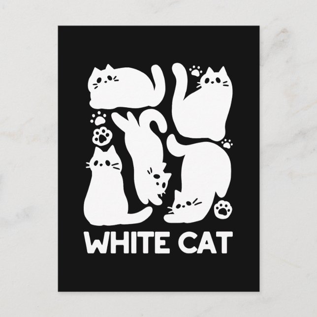 Carte Postale Silhouettes de chaton blanc - Design Feline mignon (Devant)