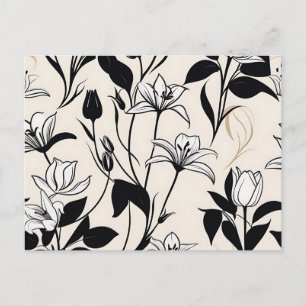 Carte Postale Silhouettes florales élégantes Blanc et Noir