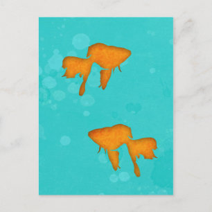 Carte Postale Silhouettes orange de poisson rouge dans une eau t