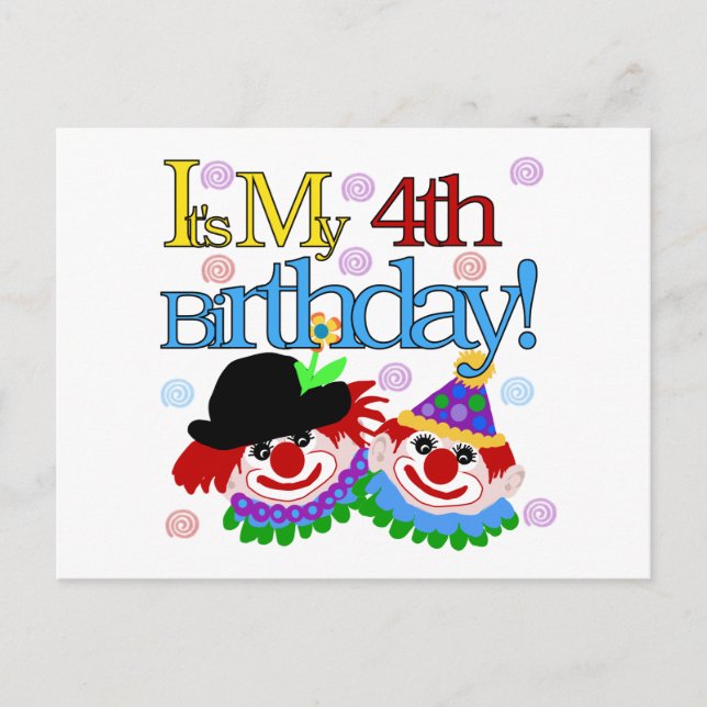 Carte Postale Silly Clowns 4th Birthday Tshirts et cadeaux (Devant)