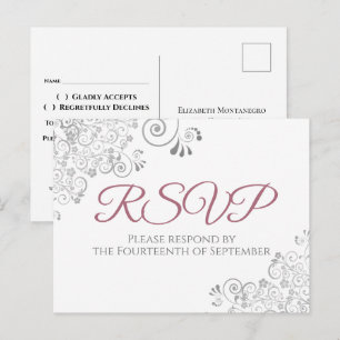 Carte Postale Silver Frills Simple Chic Dusty Mariage Rose RSVP