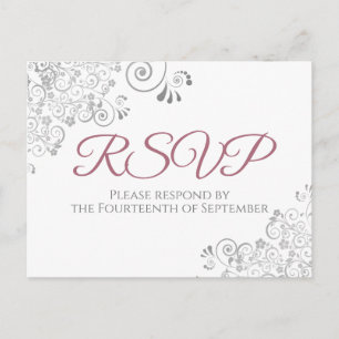 Carte Postale Silver Frills Simple Chic Dusty Mariage Rose RSVP
