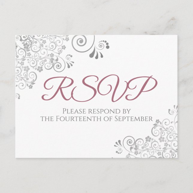Carte Postale Silver Frills Simple Chic Dusty Mariage Rose RSVP (Devant)